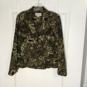 Danny & Nicole Ladies Paisley Button Down Blazer Army Green/Celery Green Size 8